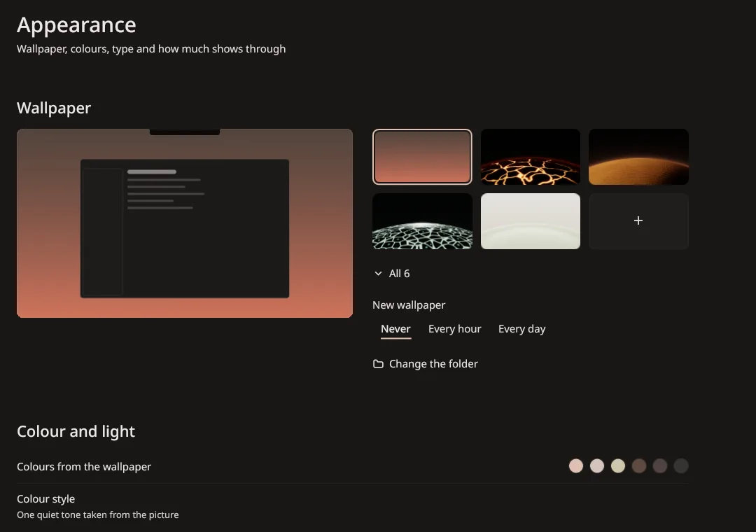 Tacit's Settings, on the Appearance page.